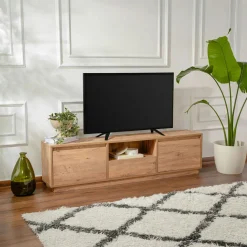 Meuble TV noir avec rangement - effet bois MARFA