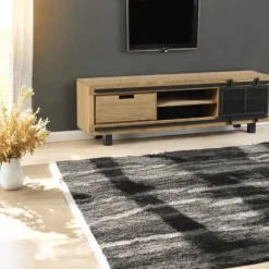 Meuble TV pin brossé porte coulissante 1 tiroir IASI