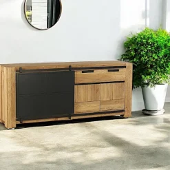 Meuble tv porte coulissante pin brossé SOHO
