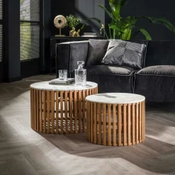 Meuble TV scandinave bois blanc 3 tiroirs rotin CALVIA