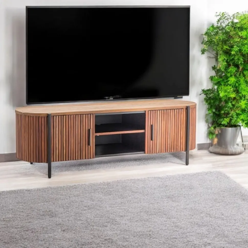 Meuble TV teck recyclé côtés arrondis TRANI