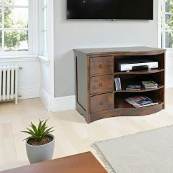 Meuble TV vague hévéa 3 tiroirs 3 niches 90cm TRADITION