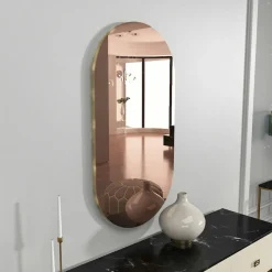 Miroir de salon ovale bronze bordure dorée 85 cm CODY