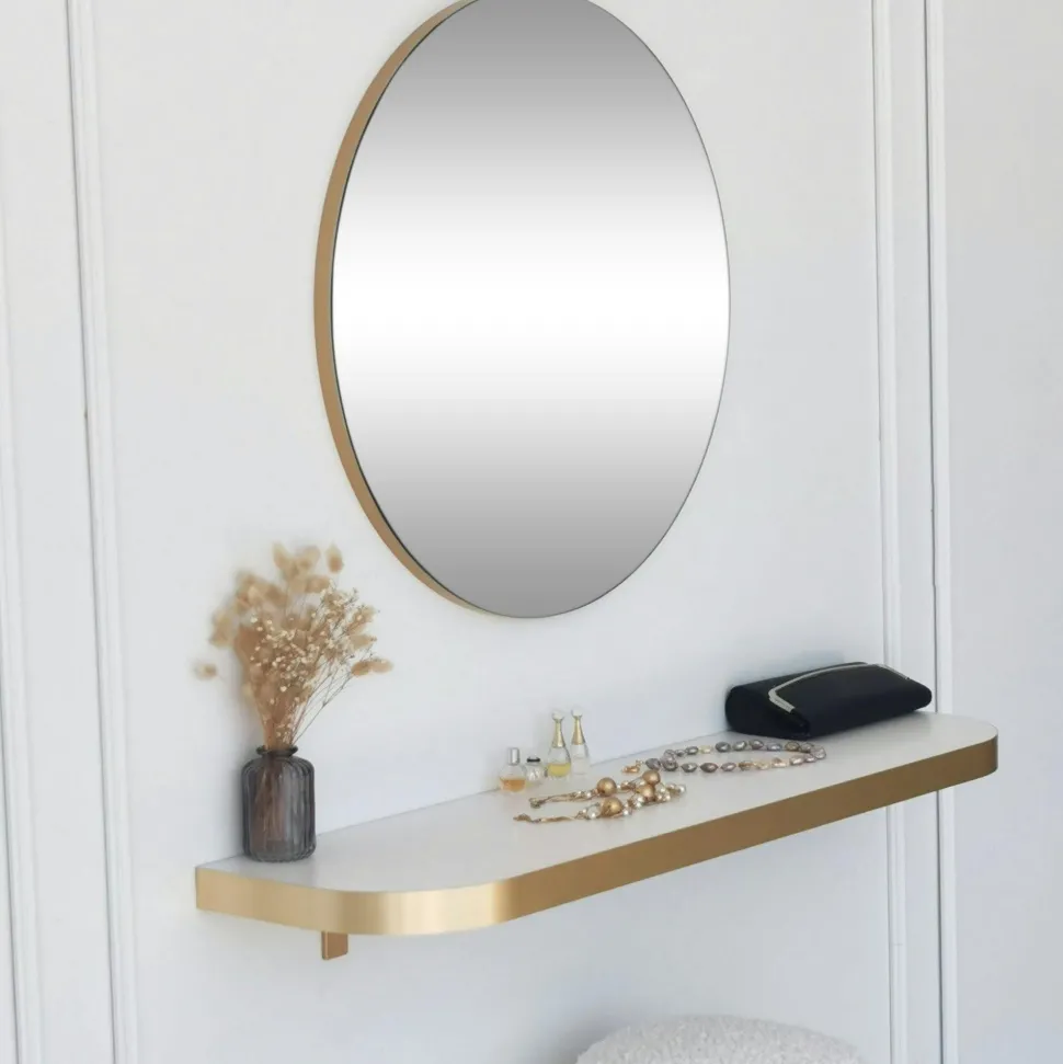 Miroir d'entrée rond bord doré Ø60 cm - style moderne CODY