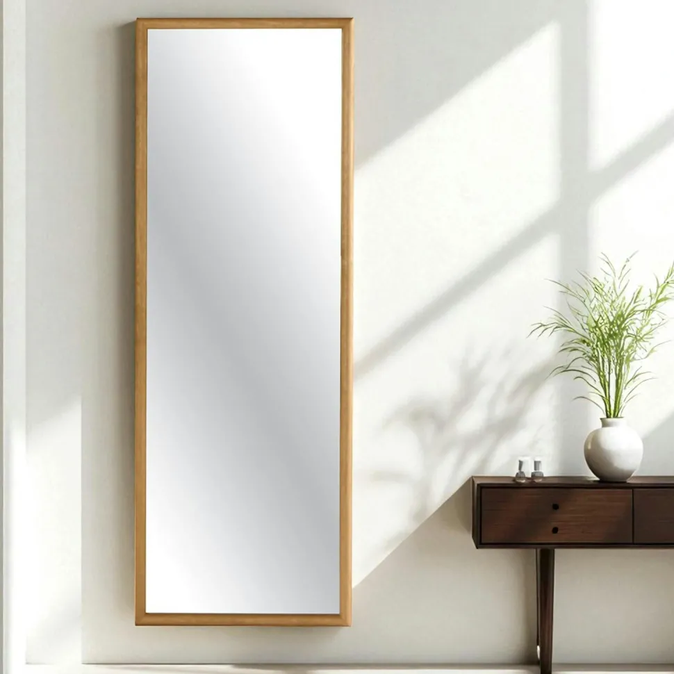 Miroir d'entrée vertical - cadre bois clair 140 cm IENA