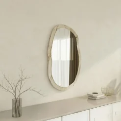 Miroir design organique cadre effet marbre beige 85 cm CODY