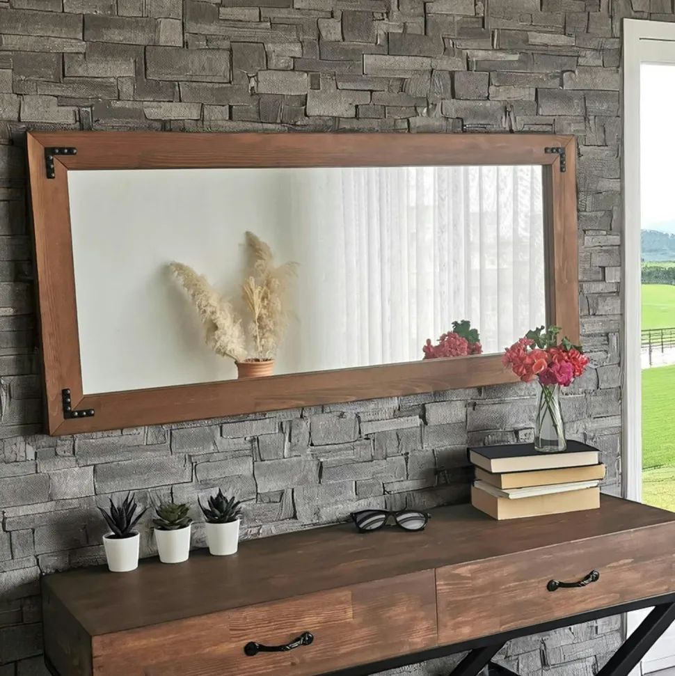 Miroir mural en bois brun - format horizontal HILO