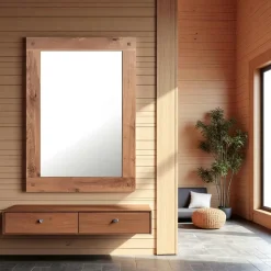 Miroir mural en bois naturel avec cadre épais - 110 cm FJORD