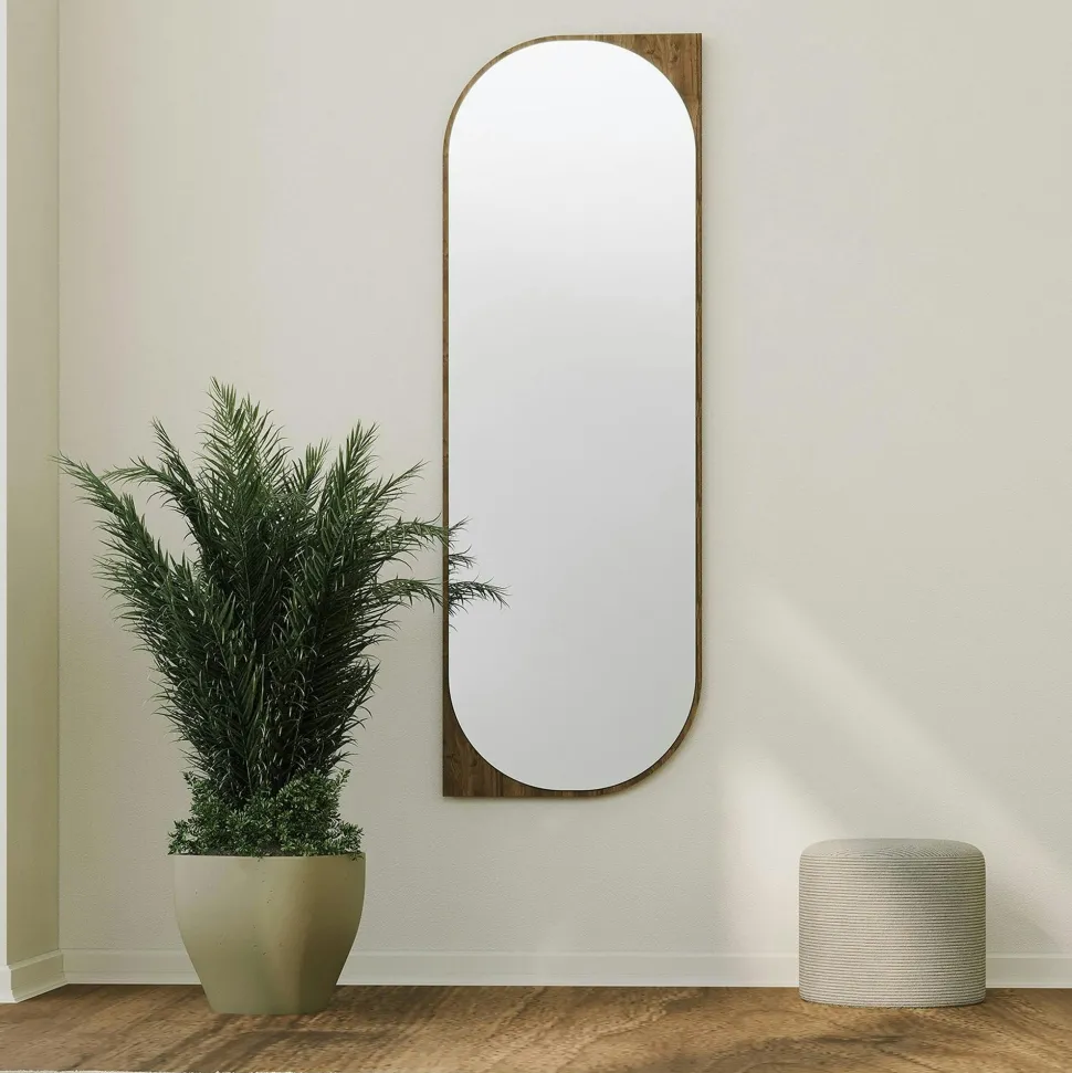 Miroir mural plein pied effet noyer - forme capsule 152 cm CODY
