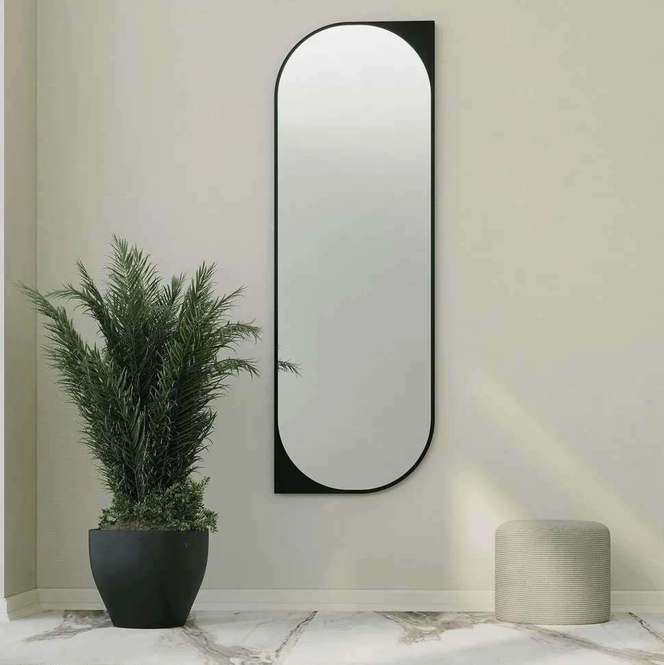 Miroir mural plein pied effet noyer - forme capsule 152 cm CODY