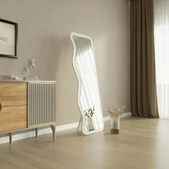 Miroir plein pied moderne - ondulations effet bois clair CODY