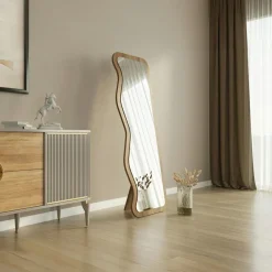 Miroir plein pied moderne - ondulations effet bois clair CODY