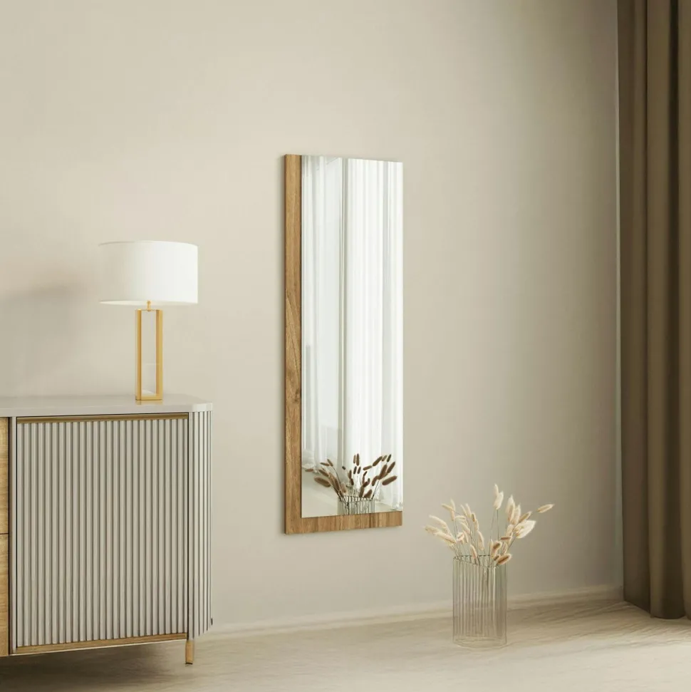Miroir rectangulaire mural demi-cadre effet bois 120 cm CODY