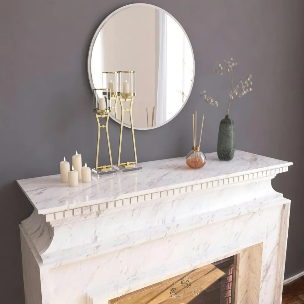 Miroir rond blanc moderne avec fin cadre Ø60 cm CODY
