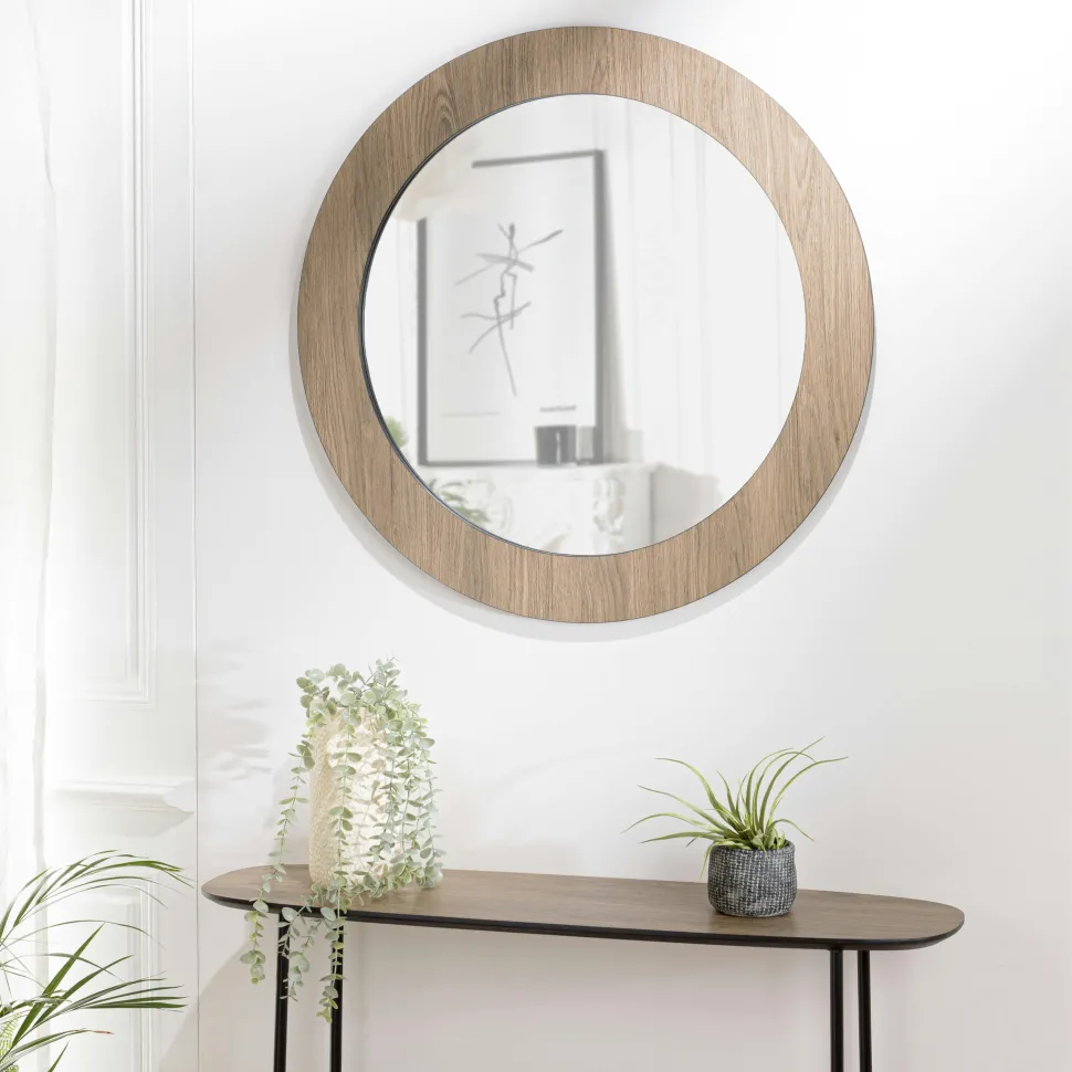 Miroir rond cadre bois moderne LANDAISE