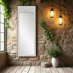 Miroir vertical blanc - motif lotus, 155 cm HILO