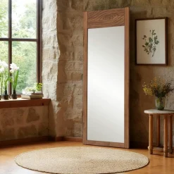 Miroir vertical en bois gris foncé - motif lotus HILO
