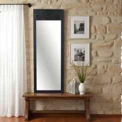 Miroir vertical en bois gris foncé - motif rose HILO