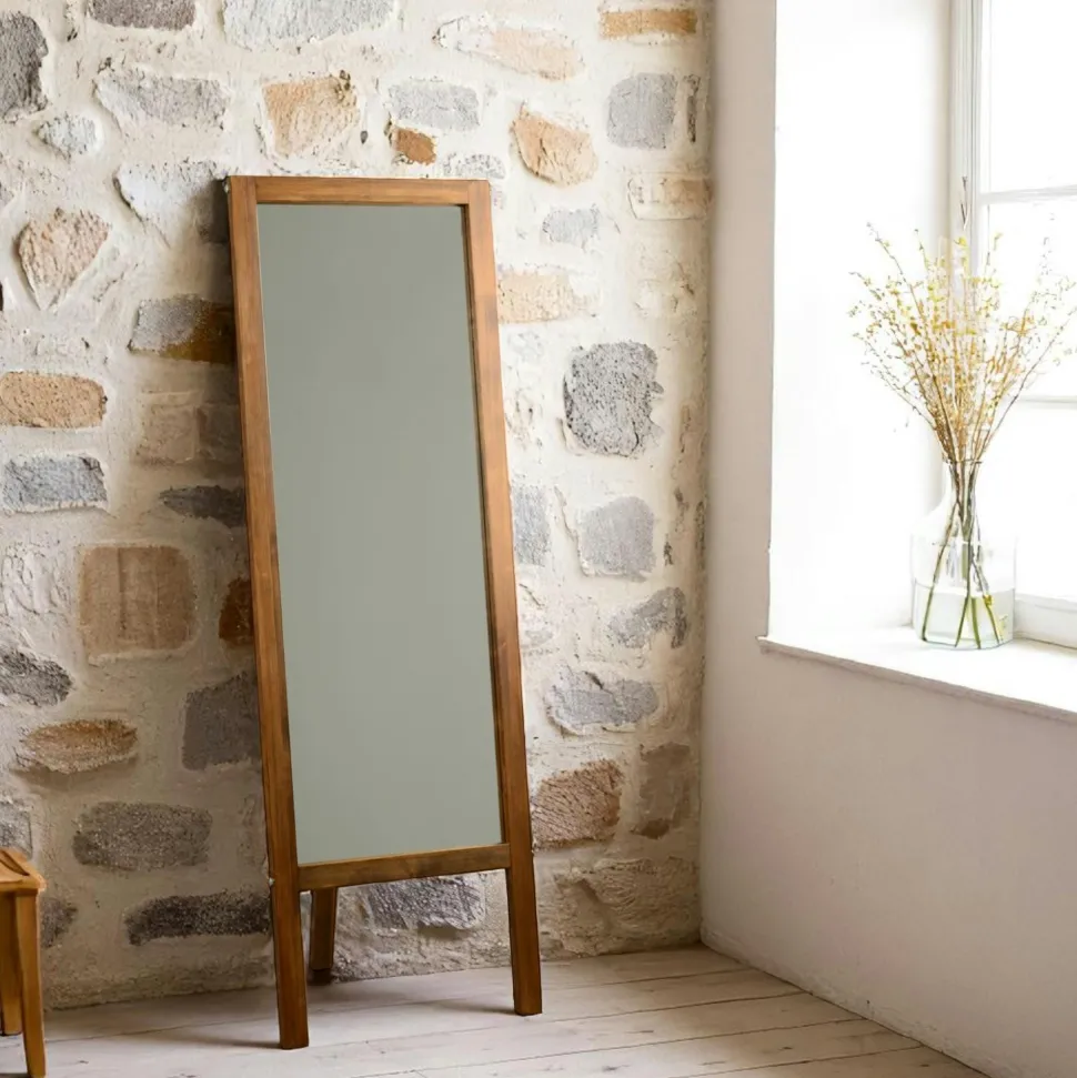 Miroir vertical sur pied - bois clair, 2 crochets HILO