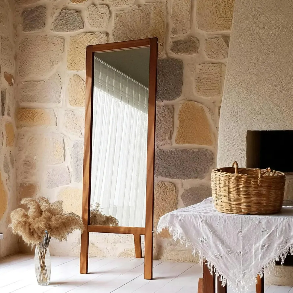 Miroir vertical sur pied - bois clair, 2 crochets HILO