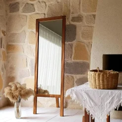 Miroir vertical sur pied - bois marron, 2 crochets HILO