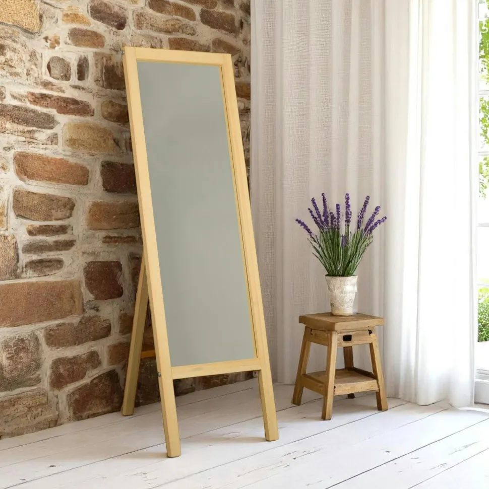 Miroir vertical sur pied - bois marron, 2 crochets HILO