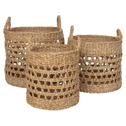 Panier cache-pot rond avec poignées, tressage ajouré (lot de 3)