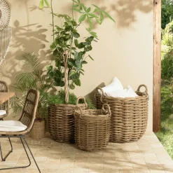 Panier carré en kubu naturel (lot de 3) MANY
