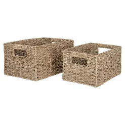 Panier de rangement avec poignées, tressage en jonc de mer (lot de 2)