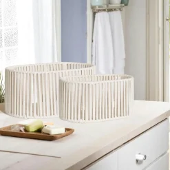 Panier de rangement déco en coton blanc (lot de 2)