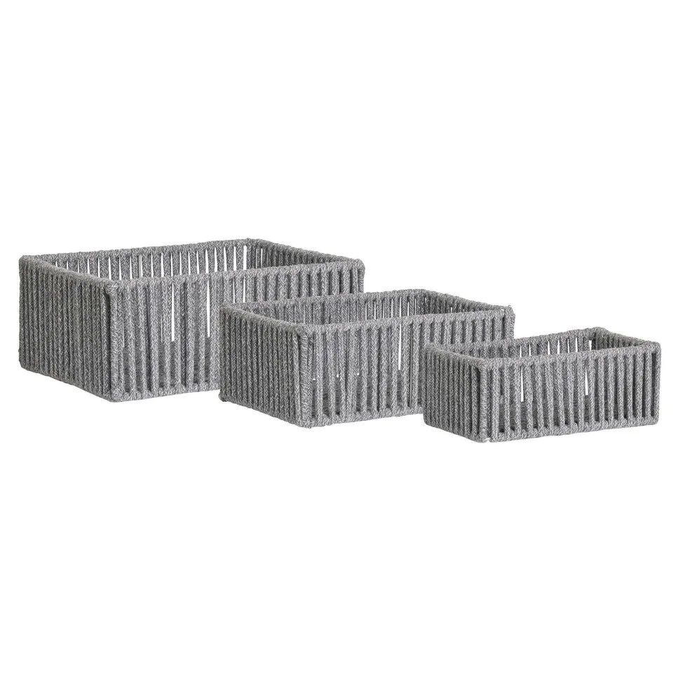 Panier de rangement déco en coton gris et blanc (lot de 3)