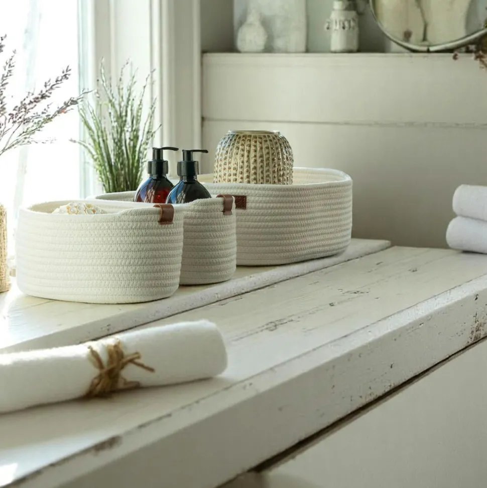Panier de rangement en coton avec poignées marron (lot de 3)