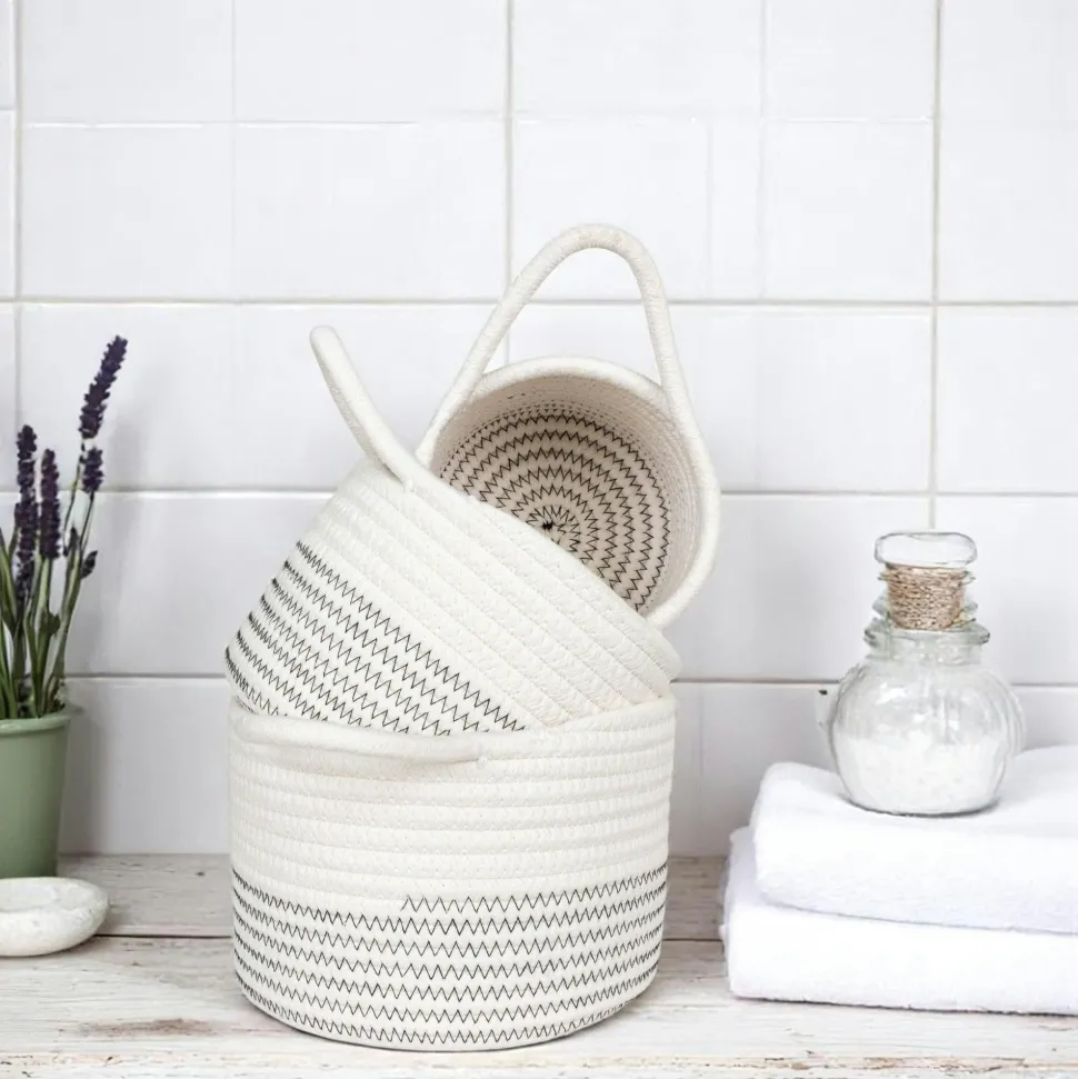Panier de rangement en coton avec motif zigzag noir (lot de 3)