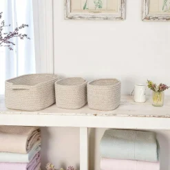 Panier de rangement en coton beige pour la maison (lot de 3)