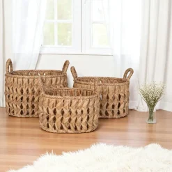 Panier de rangement en jacinthe d'eau, motif tresse (lot de 3)