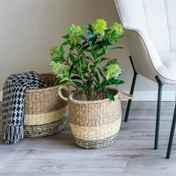 Panier de rangement en jonc de mer 3 couleurs avec poignées (lot de 2)