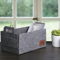 Panier de rangement gris en feutrine – avec poignées