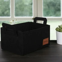 Panier de rangement noir en feutrine – avec poignées