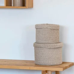 Panier de rangement rond en coton avec couvercle (lot de 2)