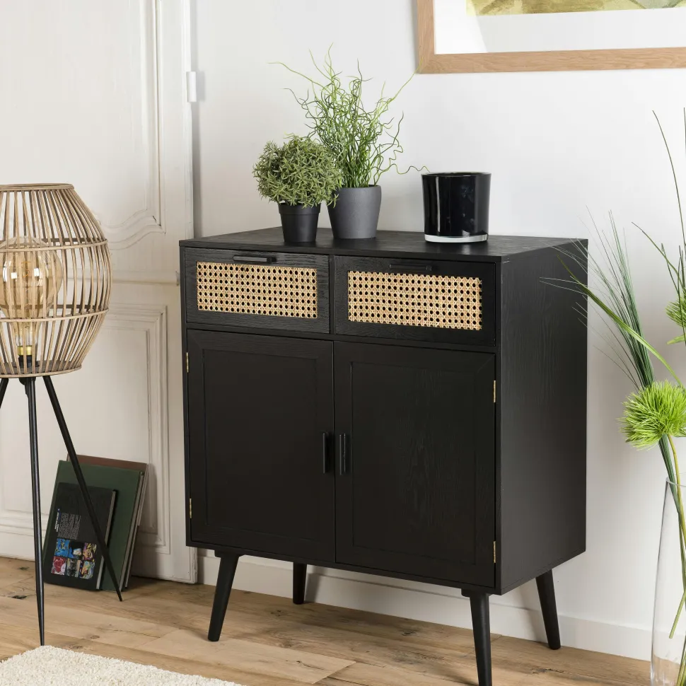 Petit buffet bois noir avec cannage PALMA 2
