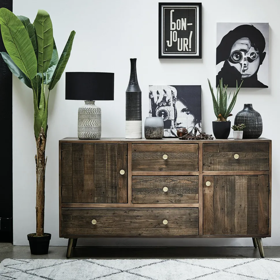 Petit buffet bois recyclé piètement effet laiton vieilli ADÉLAÏDE