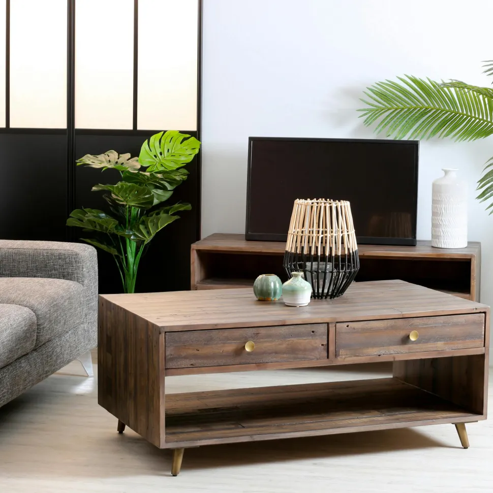 Petit buffet bois recyclé piètement effet laiton vieilli ADÉLAÏDE