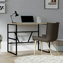 Petit bureau moderne noir avec plateau effet chêne clair JENA