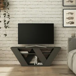 Petit meuble TV blanc avec rangement - pied en W MARFA