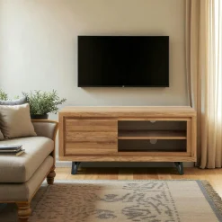 Petit meuble tv en bois avec rangement - motif frise ROSETO