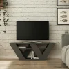 Petit meuble TV gris foncé avec rangement - pied en W MARFA
