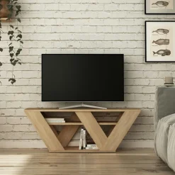 Petit meuble TV gris foncé avec rangement - pied en W MARFA