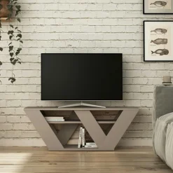 Petit meuble TV moka avec rangement - pied en W MARFA