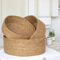 Petit panier de rangement rond en jonc de mer (lot de 3)