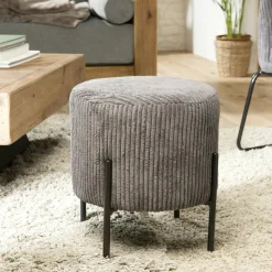 Petit tabouret en velours côtelé gris perle TIM